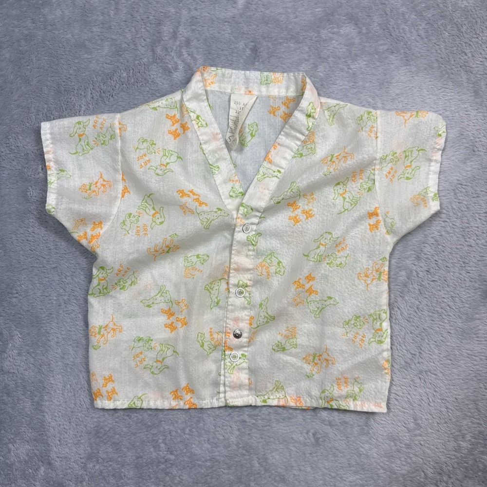 Vintage Sears Snap Button Shirt 3T Off White Dog Grrrr Arf Arf AOP